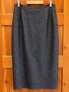 Anne Klein Sport Vintage Sparkle Pencil Skirt 90s Silver Black Metallic Sz 8